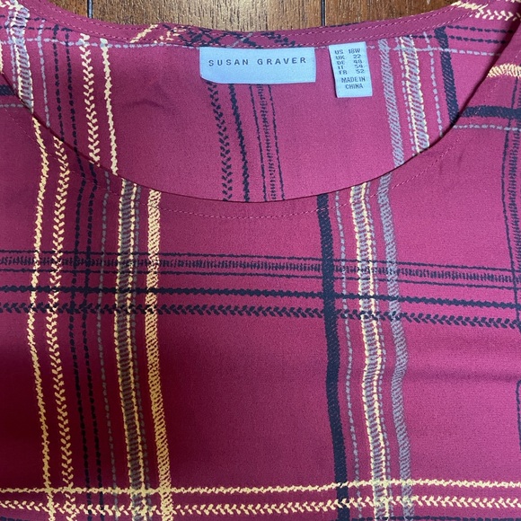 Susan Graver Burgundy Plaid Pleated sleeves chiffon blouse Size 18W - Picture 3 of 9